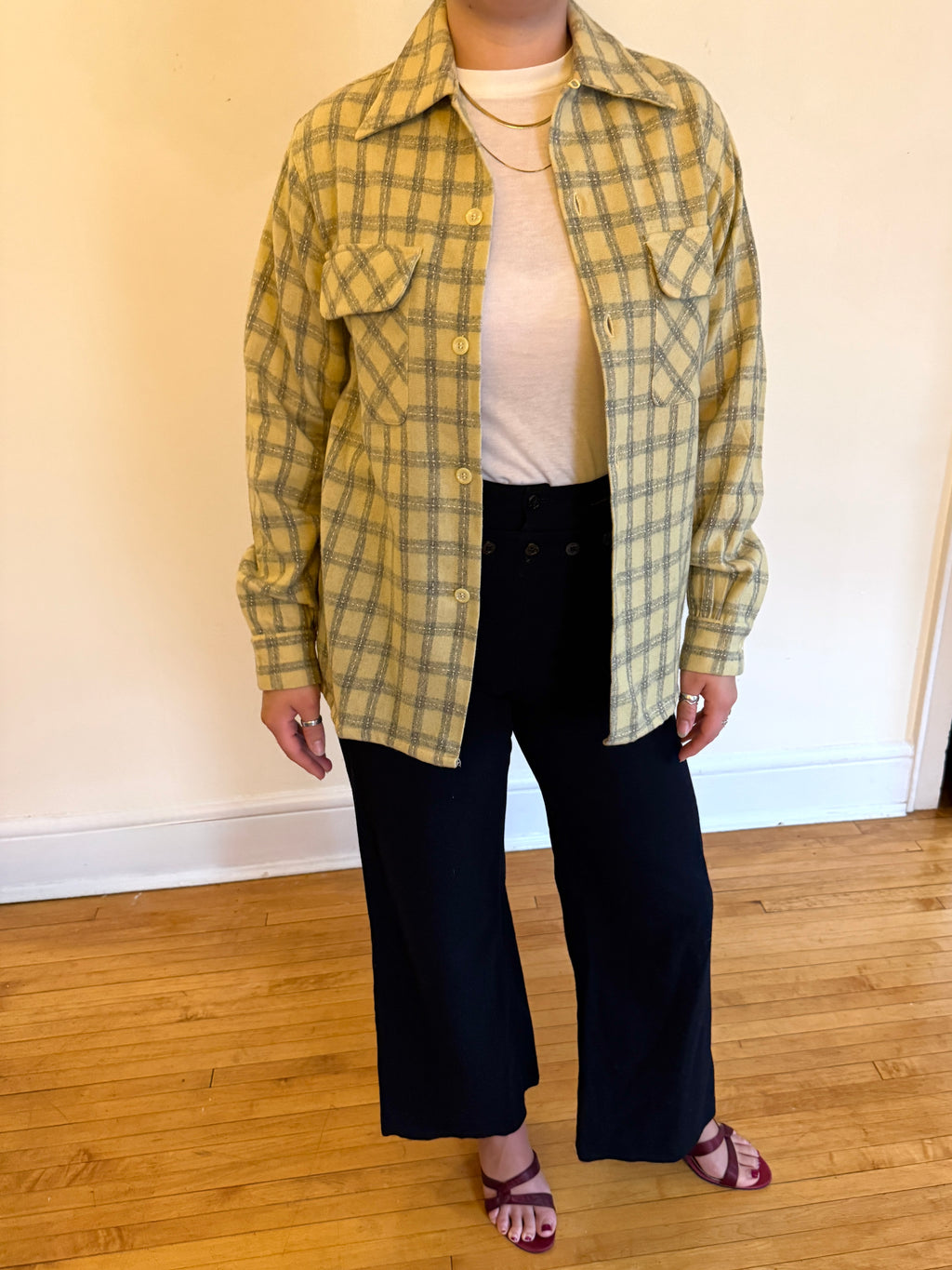 1950s YELLOW CAMP COLLAR WOOL SHIRT