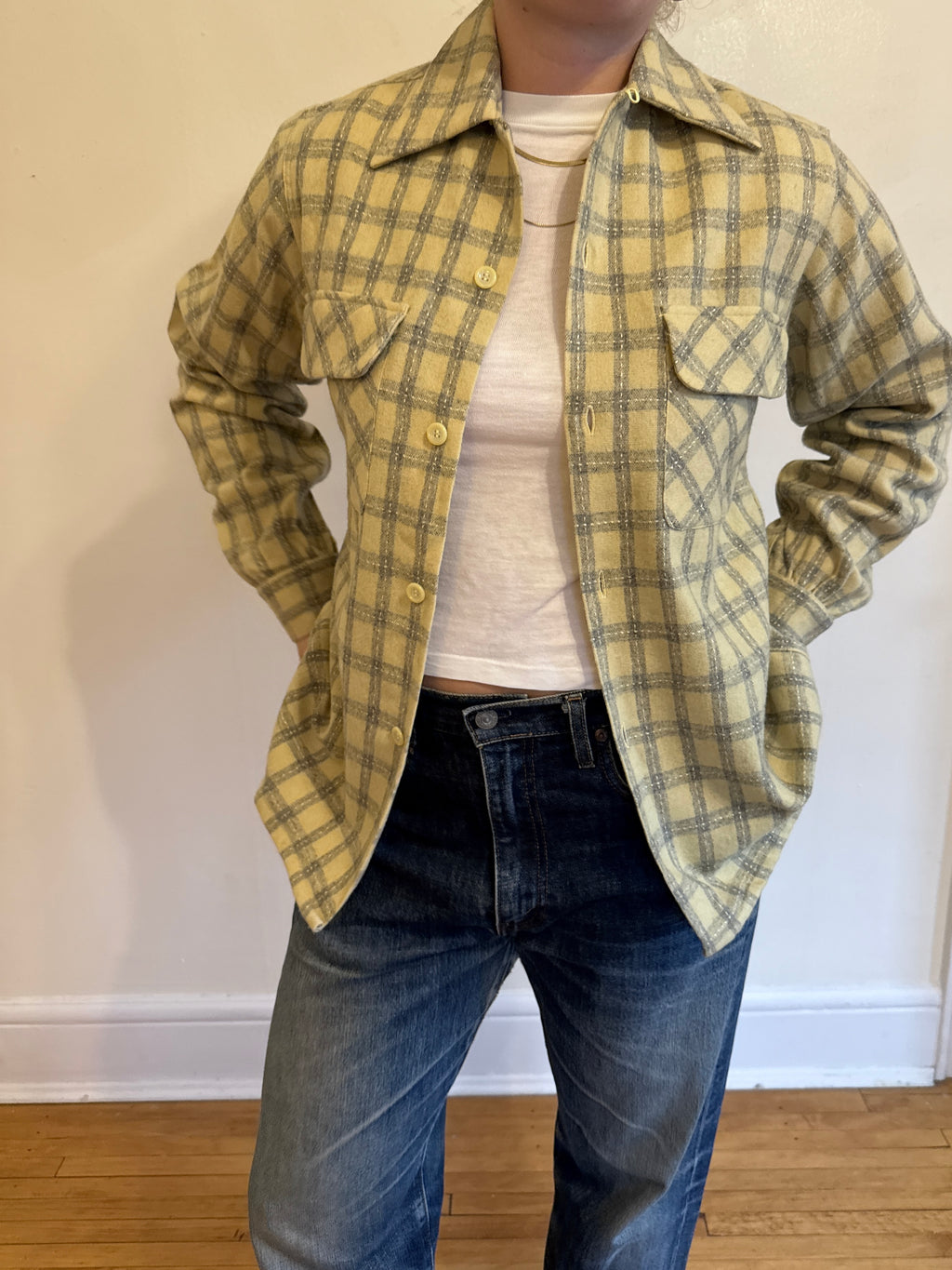 1950s YELLOW CAMP COLLAR WOOL SHIRT