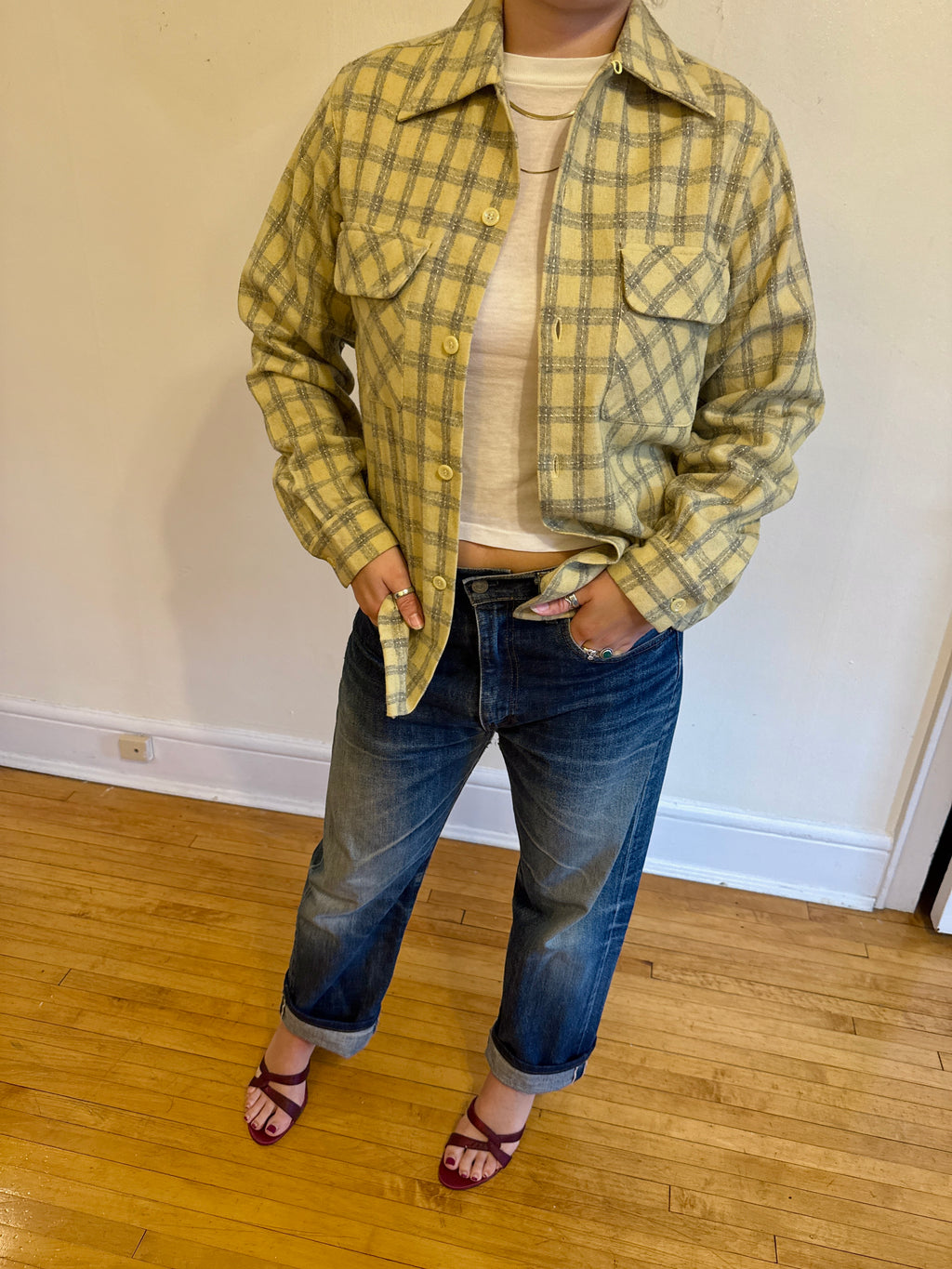 1950s YELLOW CAMP COLLAR WOOL SHIRT