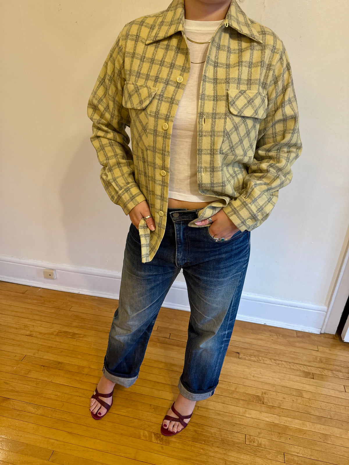 1950s YELLOW CAMP COLLAR WOOL SHIRT