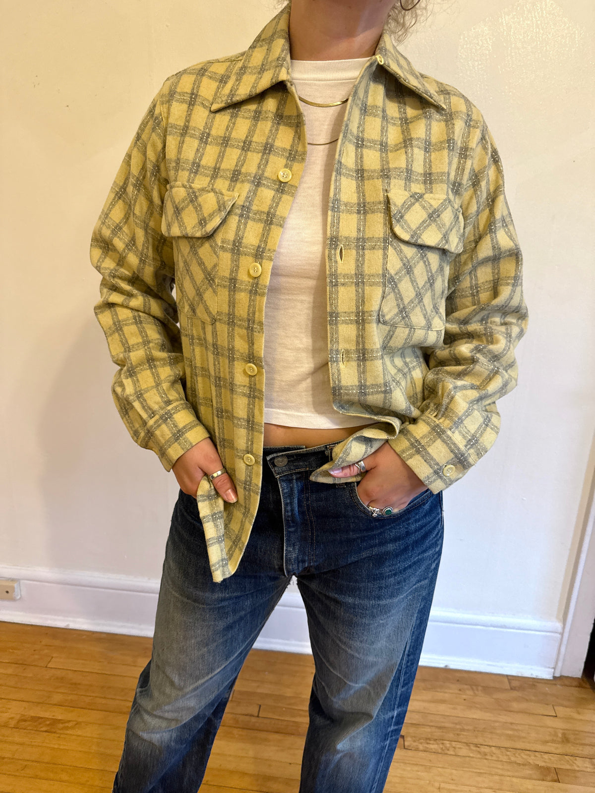 1950s YELLOW CAMP COLLAR WOOL SHIRT