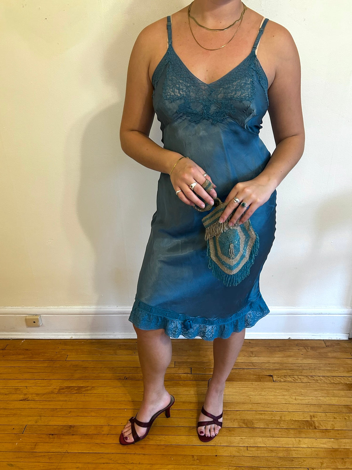 1940s HAND DYED TEAL SLIP